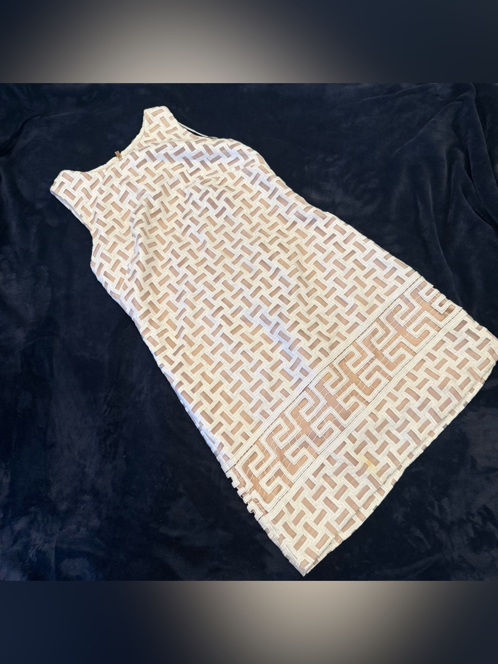Vince Camuto Cream and Tan Patterned Sleeveless Shift Dress